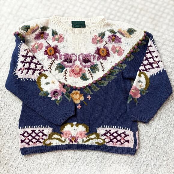 Vintage Cullinane Hand Knit Floral Embroidered Sweater‎ - Picture 2 of 8